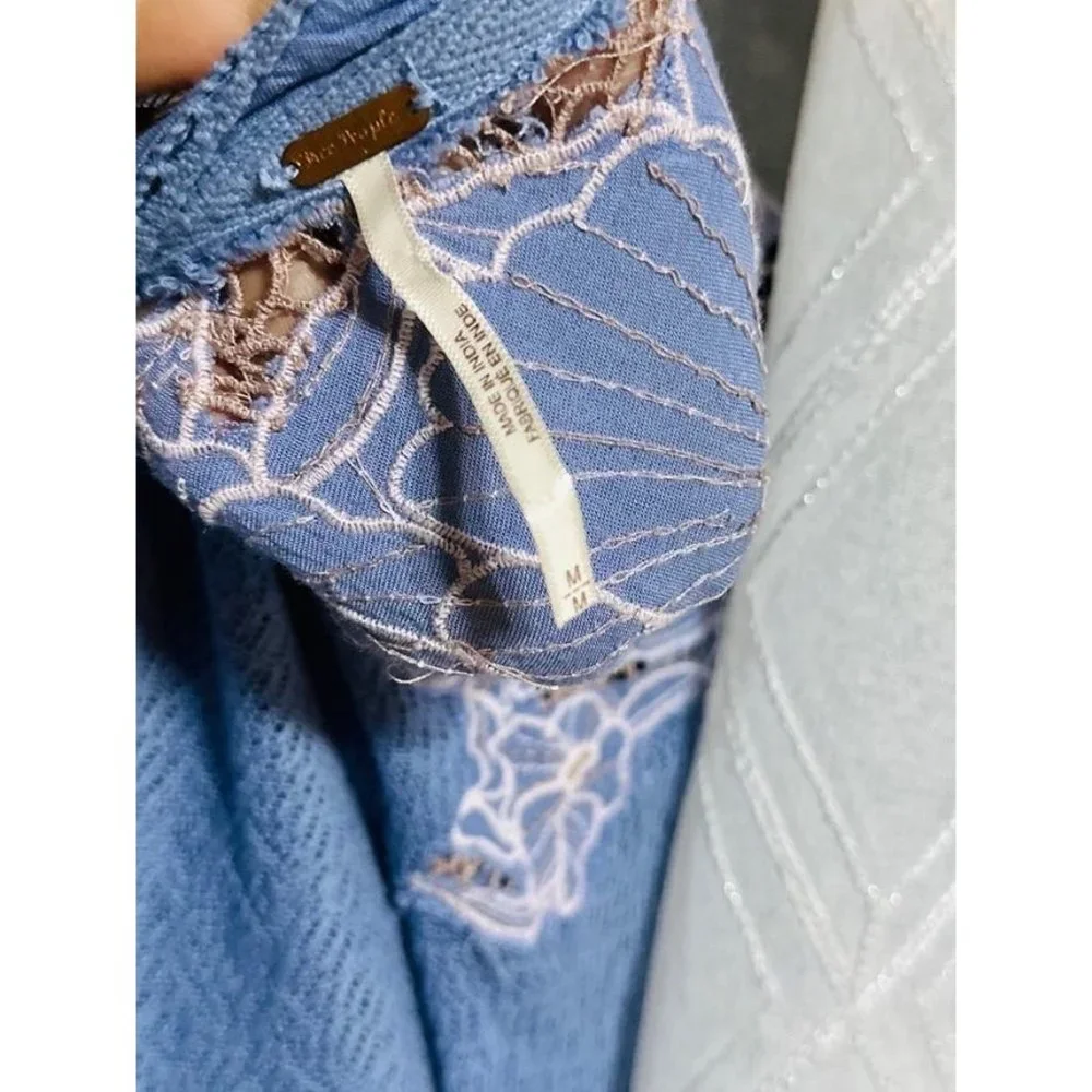Free People Easy Breezy Henley Top tee blouse Blue_8